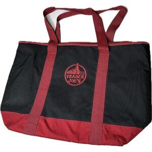 Trader Joe's Black Red Insulated Large Cooler Tote Reusable Shopping Bag 14x20